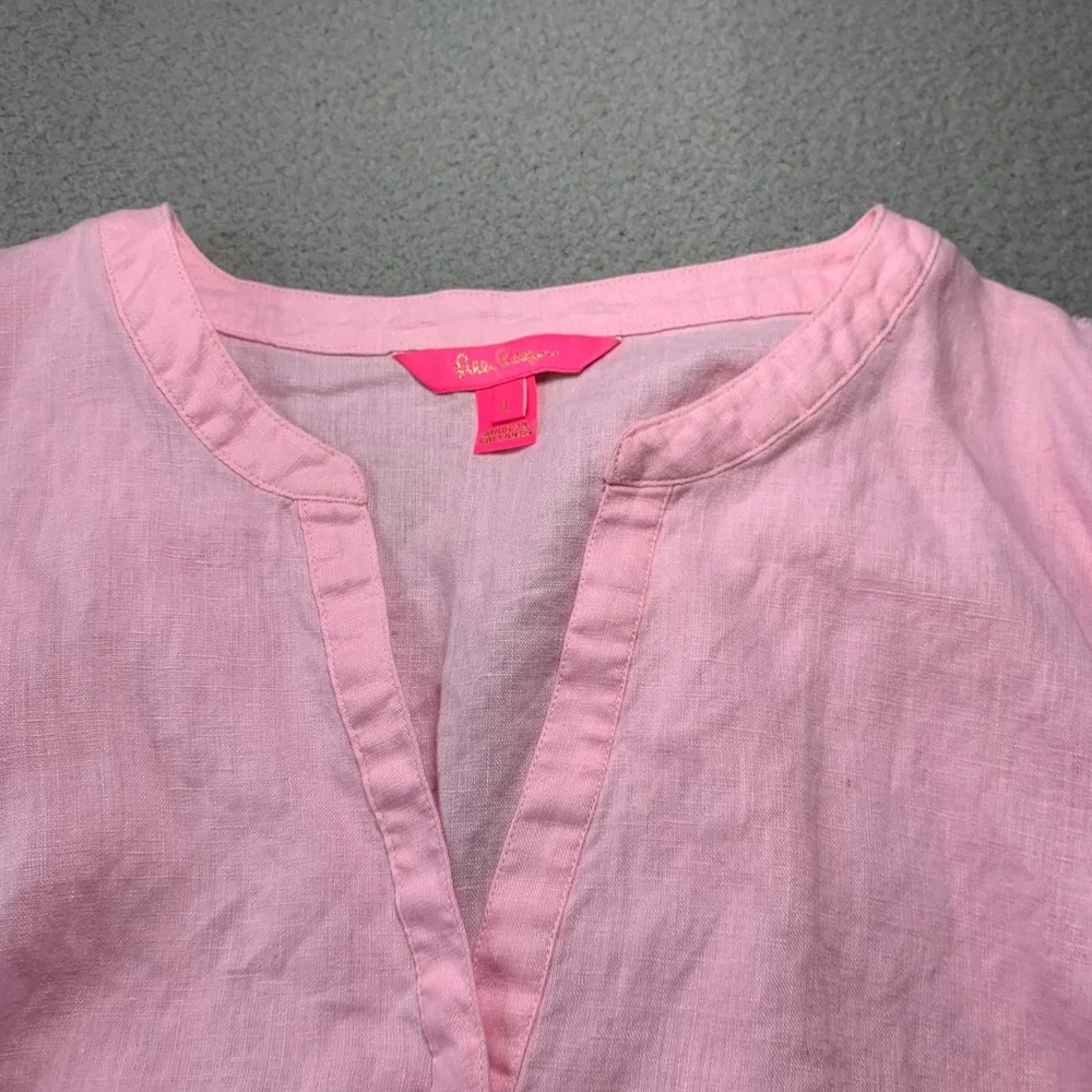 LILLY PULITZER Blouse Womens Large Top Linen Pink* - Picture 7 of 9